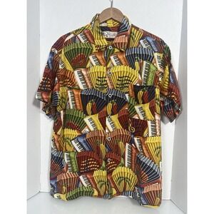 VTG Bayou Wear Shirt Mens Large Multicolor New Orleans Jazz Fest Piano Cajun 120